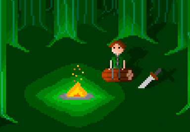 Person sitting by a campfire pixelart by BARNABEE9724